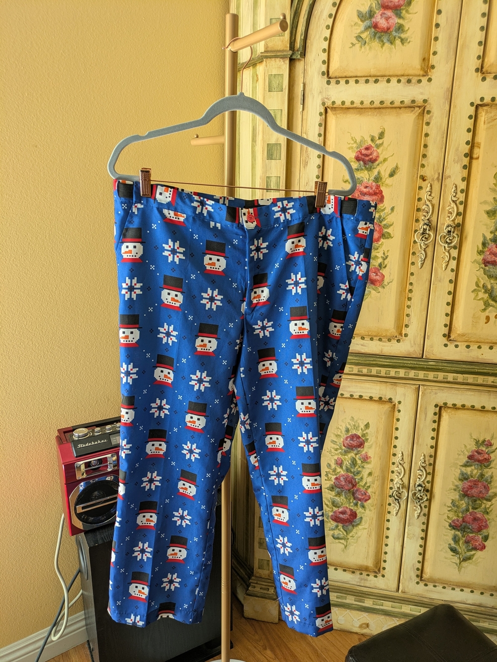 Men's Blue Snowman Print Holiday  Pants Sz XL